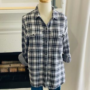 MADEWELL L BLACK & WHITE PLAID BUTTON-DOWN SHIRT
